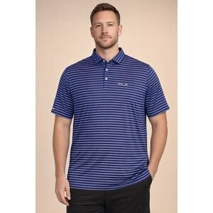 Ralph Lauren Rlx Men's Size Xxl Blue Striped Short Sleeve Polo Shirt Quick Dri